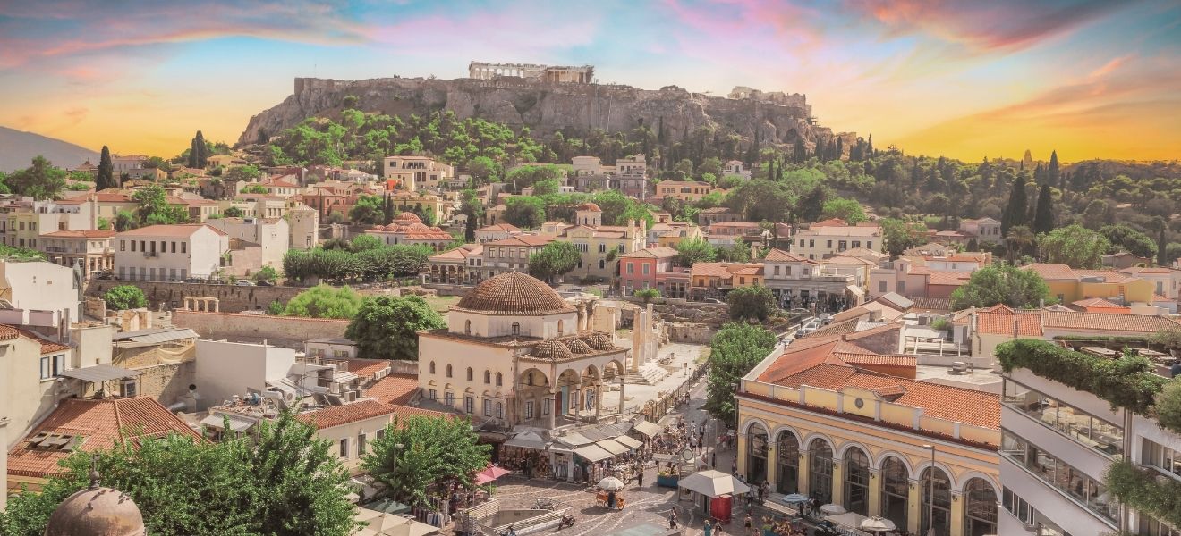 Monastiraki Square with the Acropolis in the background, Athens